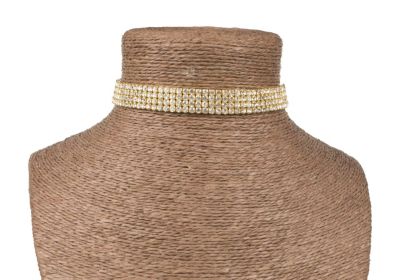 4 Row Rhinestone Choker- Gold