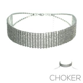 11 row stretchy choker - silver