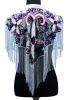 Beaded Shawl Multi - white fringes with collar