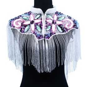 Beaded Shawl Multi - white fringes with collar