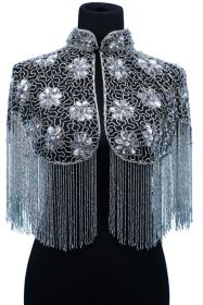 Beaded Shawl Silver - silver fringes with collar