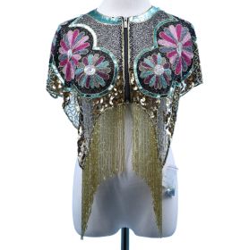 Beaded Shawl Multi-  with gold fring & zipper