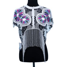 Beaded Shawl Multi-  with white fring & zipper