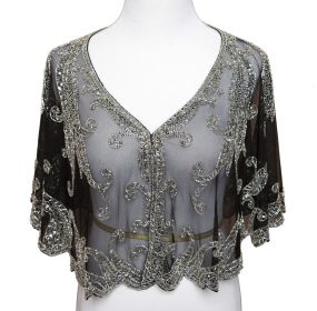 Beaded Cape - Silver on Black