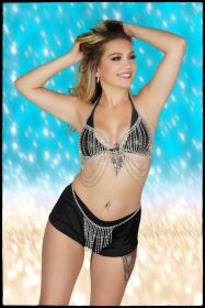 Rhinestone Fringe Bikini Set - Silver