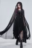 Gothic Black Long Hooded Cape with harness