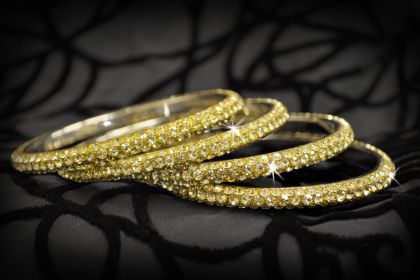 Rhinestone Bangle 3 Rows- LEMON