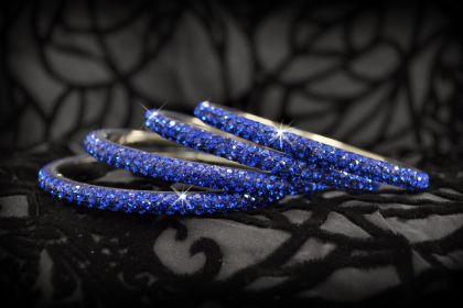 Rhinestone Bangle 3 Rows- ROYAL BLUE