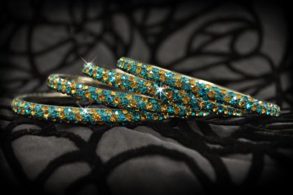 Rhinestone Bangle 3 Rows- TURQUOISE + GOLD