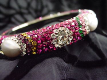 Large Rhinestone Bangle - Fuchsia