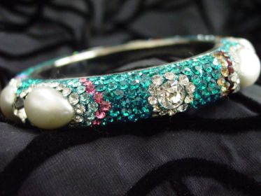 Large Rhinestone Bangle - Turquoise