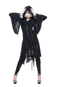 Gothic Punk Black Hooded Lace Cloak - S