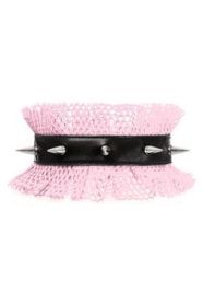 Kitten Collection Lt Pink/Black Fishnet Spike Choker