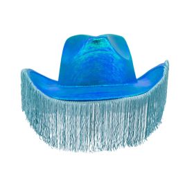 Turquoise Metallic Cowboy Hat with Fringes