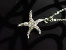 Nautical Rhinestone star fish Necklace - Silver