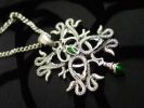 Snake Cross Necklace with Green Accents - Silver