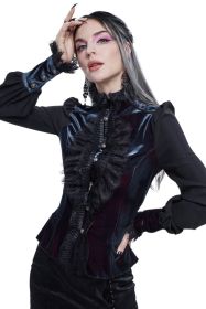 Gothic Black Lace trim Buttonup shirt -L