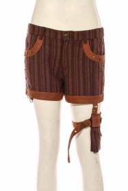 Steampunk Striped Utility Shorts with Leg Strap and Bag - L