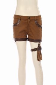 Steampunk Brown Utility Shorts with Leg Strap and Bag - M