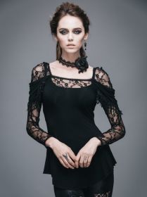 Gothic Elegant Lace Neckline Top - L