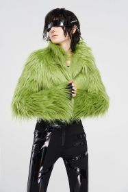 Simple punk imitation faux fur coat grn- s