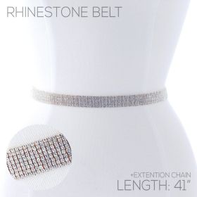 8 Row rhinestone belt, 41" + 12" extension, gold