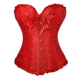 Flower Pattern Back Lace Up Adjustable Corset Sexy Bustier for Womens, Red