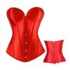 Satin Boned Corset Lace Up Overbust Bustier Body Sculpting Wear Top for Women, Red