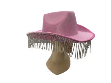 Pink Cowboy Hat with Rhinestone Fringes