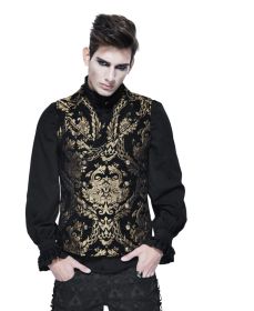 Gothic Embroidered Gold Brocade Collared Waistcoat - XL