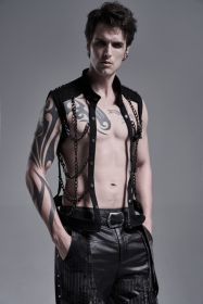 Punk personality chain hollow-out vest-XL