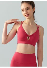 Women's Double Shoulder Strap Yoga Vest Breathable Chest Pad Sports Bra Top (Option: Raspberry Red-S)