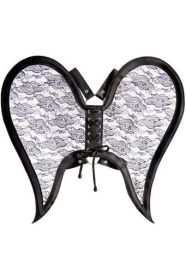 Black/Black Faux Leather & Lace Angel Wing Body Harness (size: Queen)