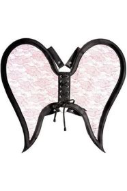 Black/Pink Faux Leather & Lace Angel Wing Body Harness (size: Queen)