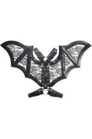 Black/Black Faux Leather & Lace Wing Harness (size: Queen)