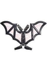 Black/Pink Faux Leather & Lace Wing Harness (size: Queen)