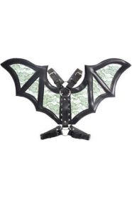 Black/Green Faux Leather & Lace Wing Harness (size: Queen)