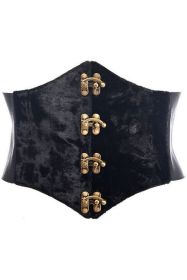 Lavish Black Velvet Corset Belt Cincher w/Clasps (size: small)