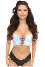 Lavish Mermaid Holo Lace-Up Short Bustier Top (size: small)