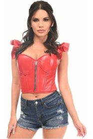 Lavish Red Faux Leather Bustier Top w/Ruffle Sleeves (size: small)