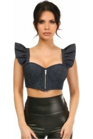 Lavish Blue Denim Underwire Bustier Top w/Removable Ruffle Sleeves (size: small)