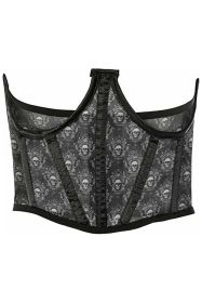 Lavish Black & White Skull Mesh Open Cup Waist Cincher (size: small)