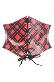 Lavish Red Plaid School Girl Lace-Up Corset Belt Cincher (size: small)