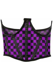 Lavish Neon Purple/Black Checker Print Mesh Open Cup Waist Cincher (size: small)