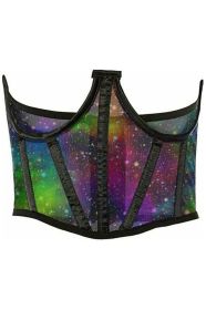 Lavish Galaxy Print Mesh Open Cup Waist Cincher (size: small)