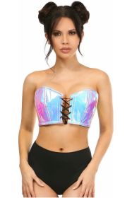 Lavish Blue/Purple Holo Lace-Up Bustier Top (size: small)