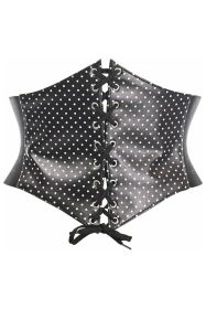 Lavish Black & White Polka Dot Lace-Up Corset Belt Cincher (size: small)