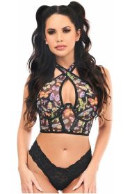 Lavish Multi Butterflies Mesh Underwire Cincher w/Built In Halter Top (size: small)