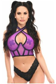 Lavish Neon Purple Mesh Underwire Cincher w/Built In Halter Top (size: small)