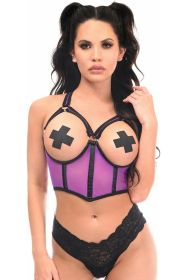 Lavish Neon Purple Underwire Open Cup Mesh Cincher w/Criss Cross Back (size: small)